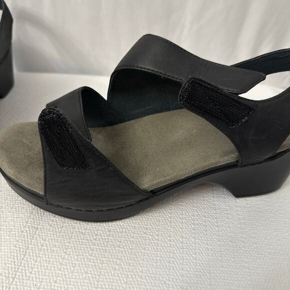 Dansko Sharla Sandals Womens Size 10 Black Leather Heel - Picture 8 of 12